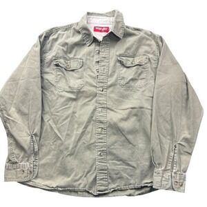 Wrangler Mens Workwear Cotton Twill Button Down Shirt Olive Green Large RN130273